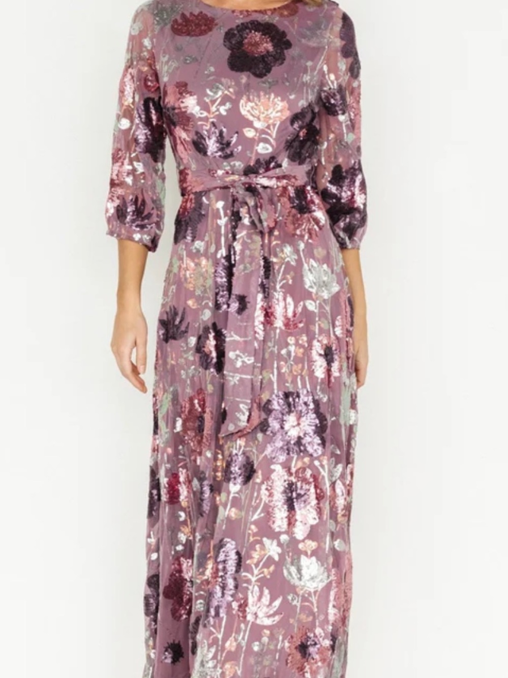 Baltic Born Purple and Mauve Floral Sequin Maxi Dress